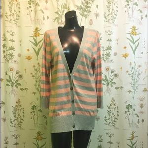 Peach and Grey Striped 3/4 Length Sweater